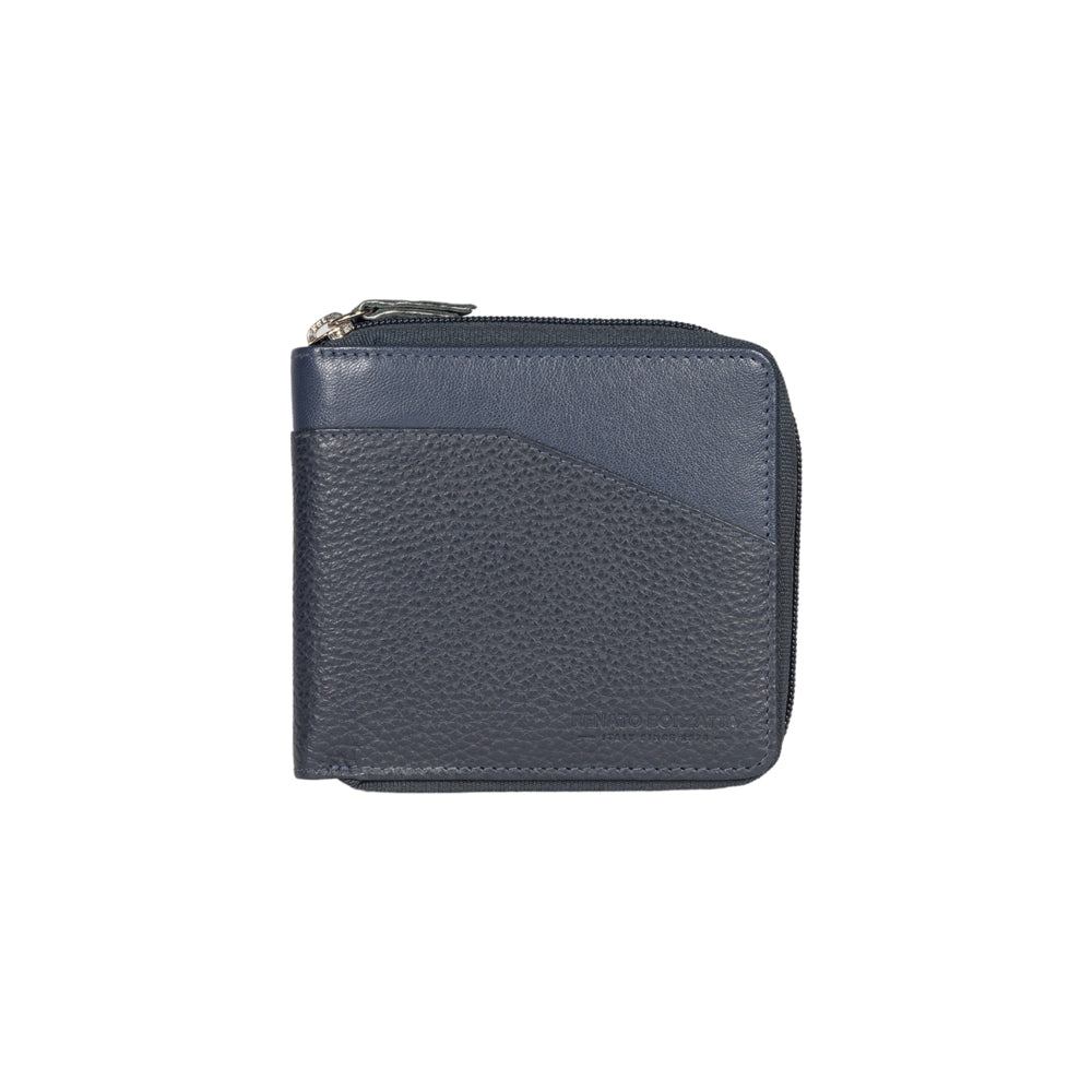RB12175D | Zip Around Wallet in Genuine Full Grain Leather, Dollar Grain/Light. Color: Blue. RFID Protection. Closed Dimensions: 11.5 x 10.5 x 2 cm. Packaging: Gift box with lid/bottom-2