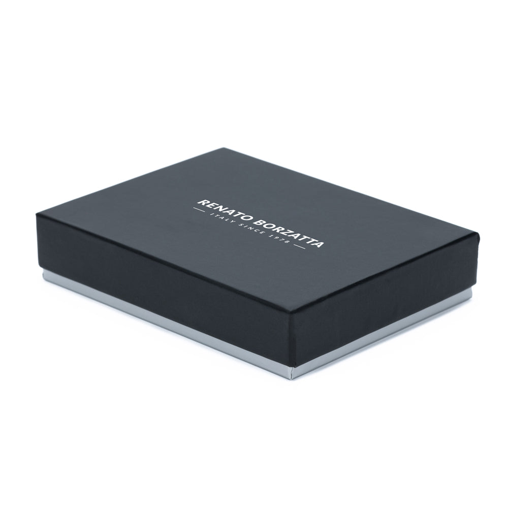 RB12175D | Zip Around Wallet in Genuine Full Grain Leather, Dollar Grain/Light. Color: Blue. RFID Protection. Closed Dimensions: 11.5 x 10.5 x 2 cm. Packaging: Gift box with lid/bottom-3
